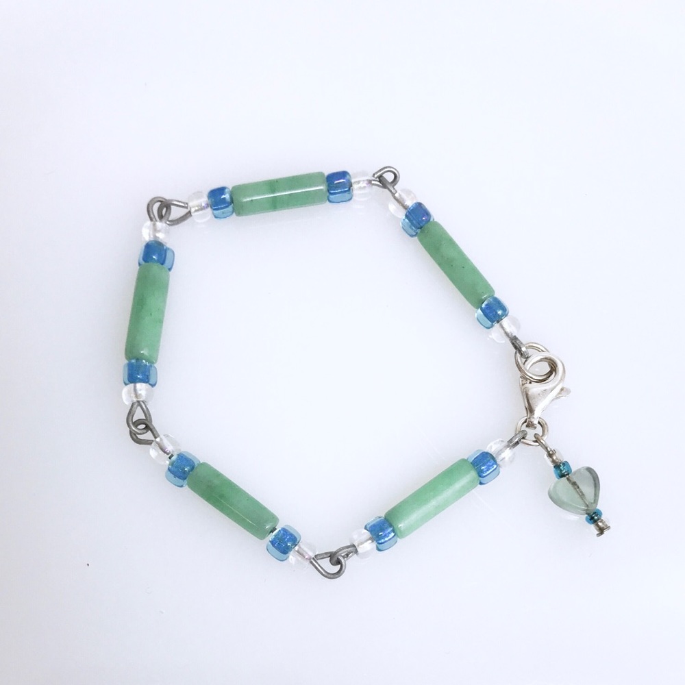 Beaded bracelet sterling silver + jade beads